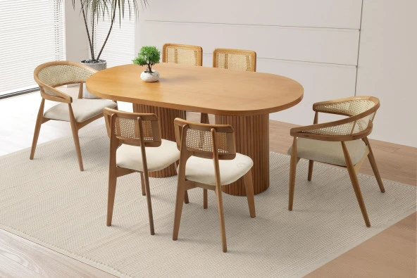 Orkide Oval Yemek Masası Takımı Gazel Sandalye Natural  (1 Masa 6 Sandalye ) ürün görseli 1