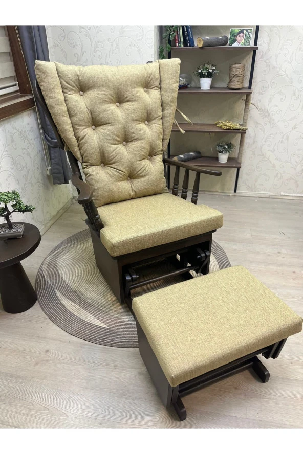 Asedia Mama Puflu Ceviz Sarı Minderli Sallanan Sandalye Emzirme Koltuğu ürün görseli 1