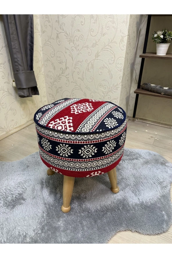 Asedia Miskin Naturel Kilim Desen Yuvarlak Puf Ayakucu Tabure ürün görseli 1
