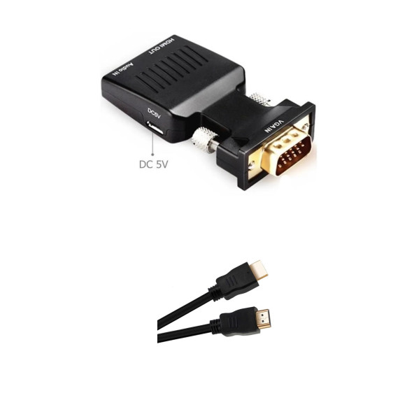Vga To Hdmi Çevirici Dönüştürücü Laptop Tv Monitör Adaptör Kablosu + Hdmi Kablo 1.5 Metre ürün görseli 1