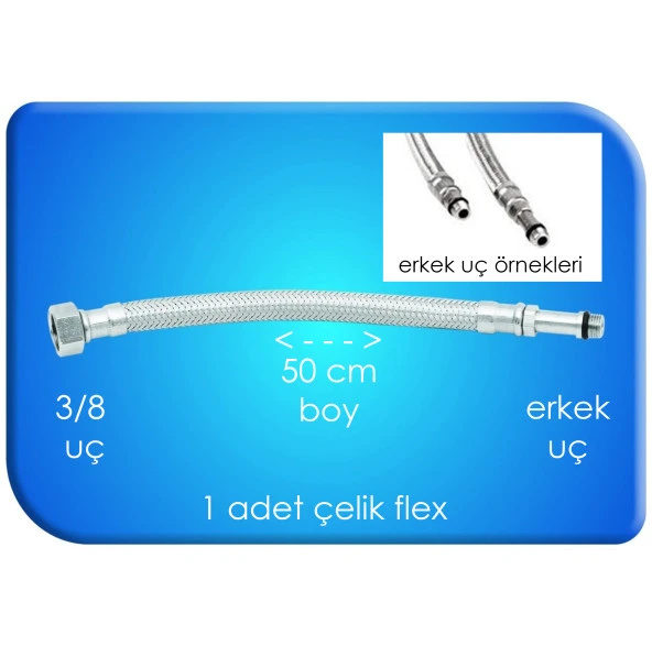 FLEX ÇELİK BATARYA BAĞLANTI 50 CM 3/8 UÇ ERKEK UÇ SU HORTUMU ürün görseli 1