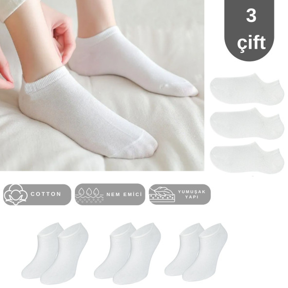 Unisex Düz Desen (3 ÇİFT) Pamuklu Terletmez Yazlık Görünmez Çorap Seti ürün görseli 1