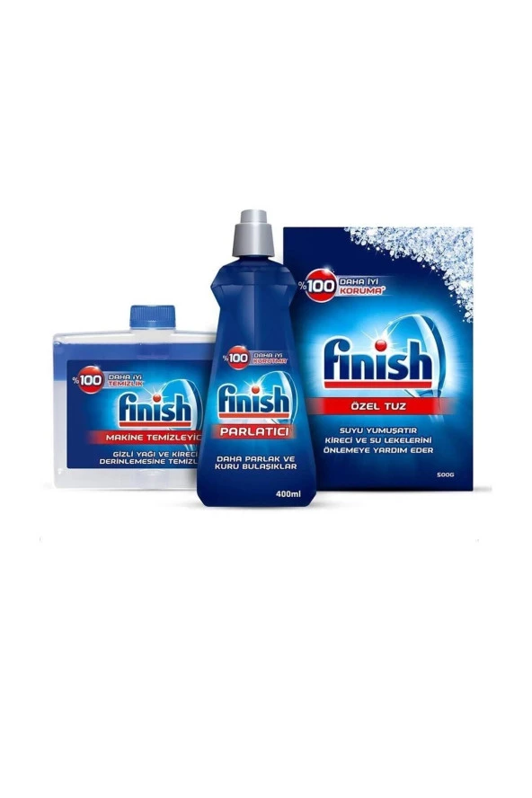 FİNİSH Temizlik Ve Bakım Seti (Parlatıcı 400 Ml + Makine Temizleyici Sıvı 250 Ml + Tuz 500 Gr) ürün görseli 1
