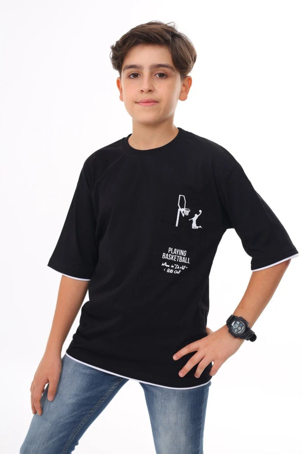Erkek Çocuk Cep Baskılı T-Shirt 9-14 Yaş Lx6967 ürün görseli 1