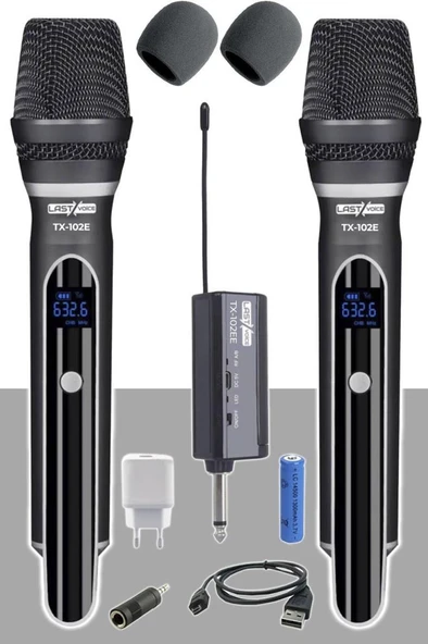 Lastvoice Tx-102EE Şarjlı ÇİFTLİ EL Tipi Telsiz Kablosuz Mikrofon Seti UHF ürün görseli 1