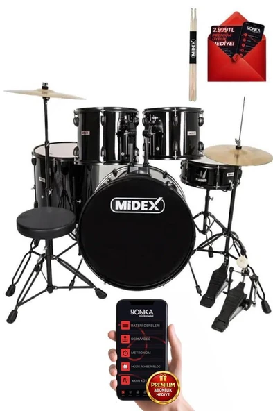 PTTAVM: Midex CD900X-BK 22'' Yetişkin Akustik Bateri Davul Seti