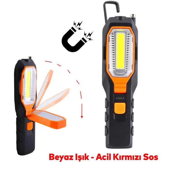 El Feneri Mıknatıslı iş Lambası Askılı Işıldak Kamp Lambası Şarjlı Gece Lambası Led 3+5 W ürün görseli 1