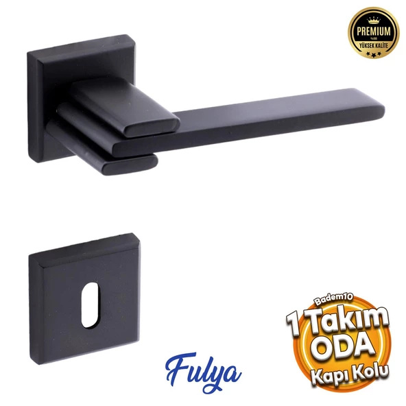 Fulya Lüx Mat Siyah Oda Kapı Kolu Rozetli Sürgülü ve Çelik Kapı Sağa Sola Uygun Kapı Kolları Kulpu ürün görseli 1
