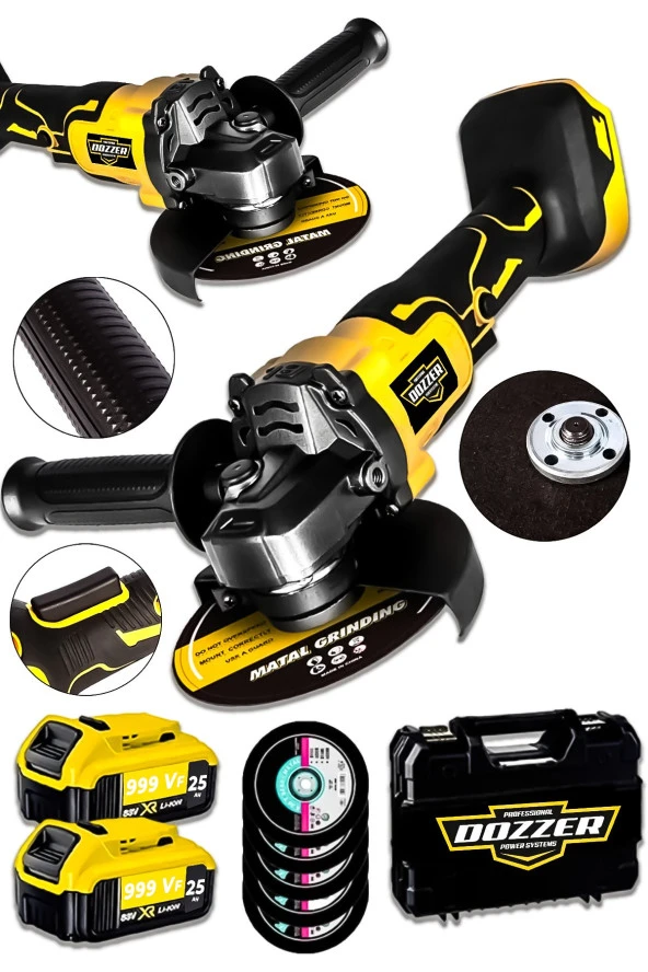 Dozzer Alman Kömürsüz Motor 999Vf 25Ah 2x Akülü 115Mm Taşlama Spiral Kesme Makinesi +5 Taş Hediye ürün görseli 1