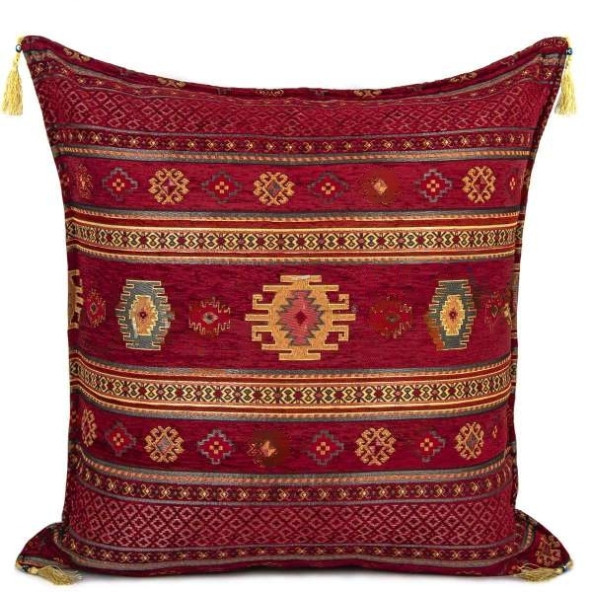 Kilim Desen (70cmx70cm) Şönil Kumaş Püsküllü Kare Ev Bahçe Minder Kılıfı NO9 ürün görseli 1