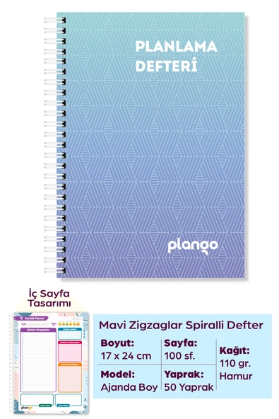 Mavi Çizgiler Günlük Planlayıcı Defter - Daily Planner - Ders Çalışma - Planlama Defteri ürün görseli 1