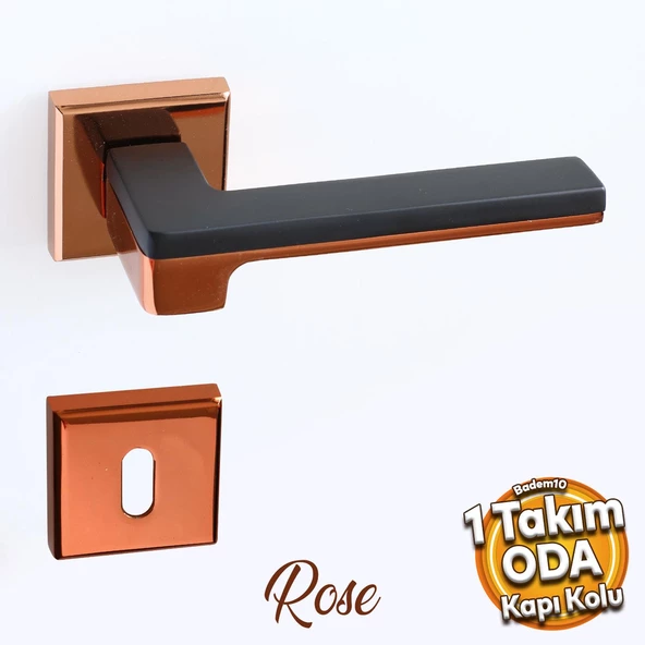 Funda Lüx Rose Mat Siyah Oda Kapı Kolu Rozetli Sürgülü Çelik Kapı Sağa Sola Uygun Kapı Kolları Kulpu ürün görseli 1