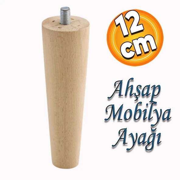 Ahşap Ayak Sehpa Masa Baza Çekyat Puf Tabure Ünite Koltuk Ayağı Mobilya Ayakları M8 Civatalı 12 cm ürün görseli 1