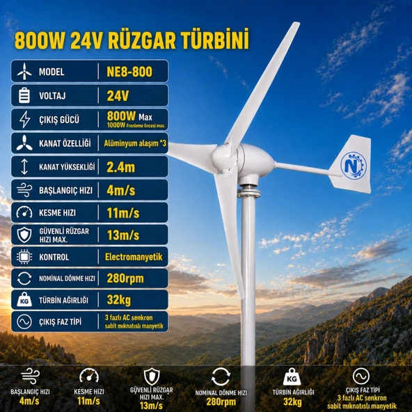 Nepasun 800W Rüzgar Türbini + Şarz Kontrol Cihazı ürün görseli 1