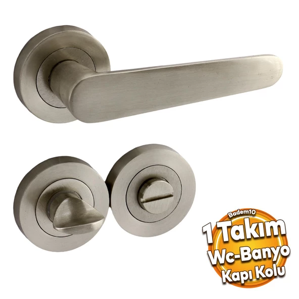 Kayı Saten Wc Banyo Uyumlu Kapı Kolu Daire Rozetli Kapı Kulpu Sağa Sola Uygun Kapı Kolları ürün görseli 1