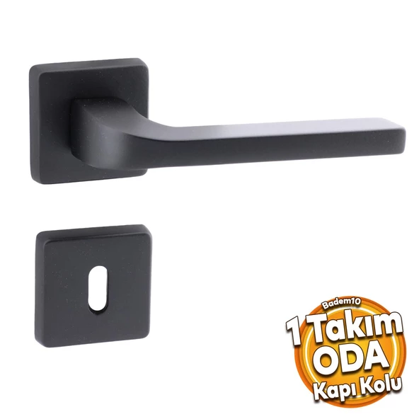 Tog Siyah Oda Kapı Kolu Kare Rozetli Sürgülü ve Çelik Kapı Kulpu Uyumlu Sağa Sola Uygun Kapı Kolları ürün görseli 1