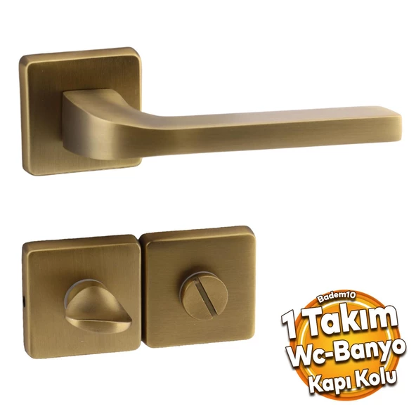 Tog Antik Sarı Wc Banyo Uyumlu Kapı Kolu Kare Rozetli Kapı Kulpu Sağa Sola Uygun Kapı Kolları ürün görseli 1