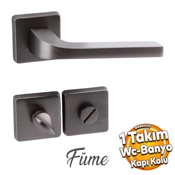 Tog Mat Füme Wc Banyo Uyumlu Kapı Kolu Kare Rozetli Kapı Kulpu Sağa Sola Uygun Kapı Kolları ürün görseli 1