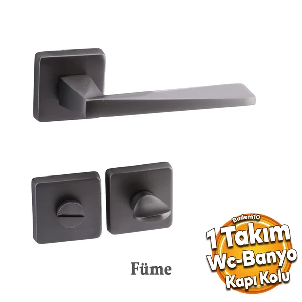 Vista Mat Füme Wc Banyo Uyumlu Kapı Kolu Kare Rozetli Kapı Kulpu Sağa Sola Uygun Kapı Kolları ürün görseli 1