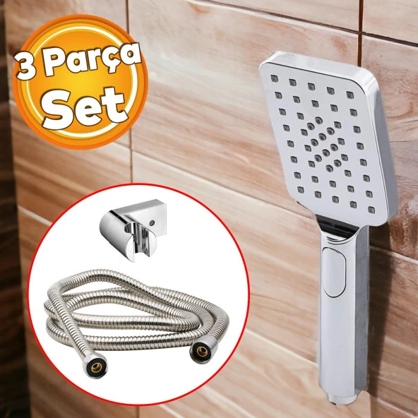 Lüks Duş Başlığı Set Banyo Fişkiyesi Seti Dikdörtgen Fiskiye Telefon Fonksiyonlu Başlık Metal Hortum ürün görseli 1