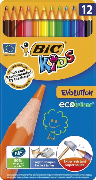 Bic Kids Evolution Kuru Boya 12'Li Metal Kutu - Resim 2
