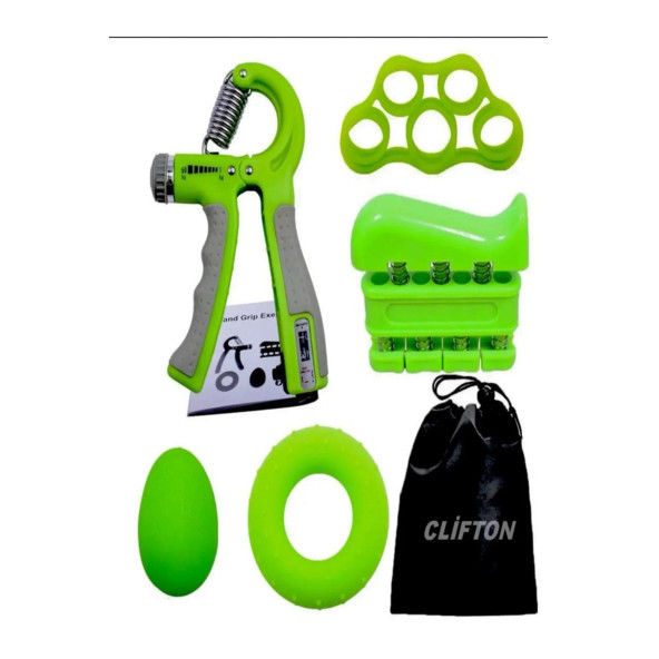 Clifton 5 Parça El Kol Bilek Parmak Egzersiz Güçlendirici Fitness Spor Aletleri Seti Takım (YEŞİL) ürün görseli 1
