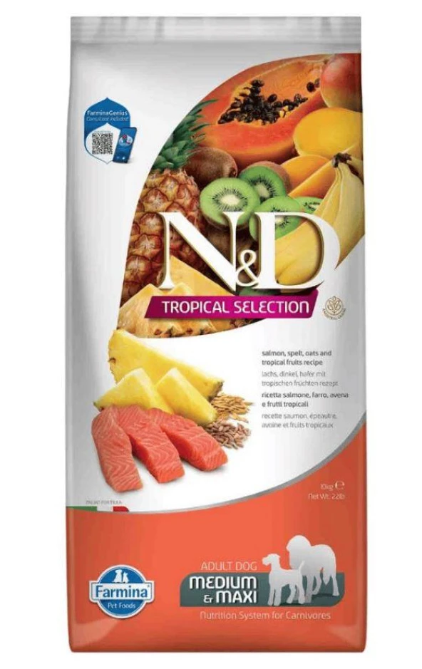 N&D Tropical Selection Somonlu Orta ve Büyük Irk Yetişkin Köpek Maması 10kg ürün görseli 1