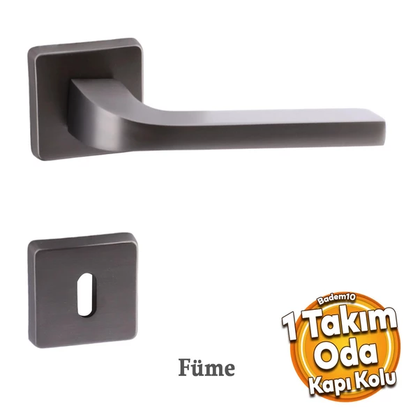Tog Mat Füme Oda Kapı Kolu Kare Rozetli Sürgülü ve Çelik Kapı Kulpu Uyumlu Sağa Sola Uygun Kolları ürün görseli 1