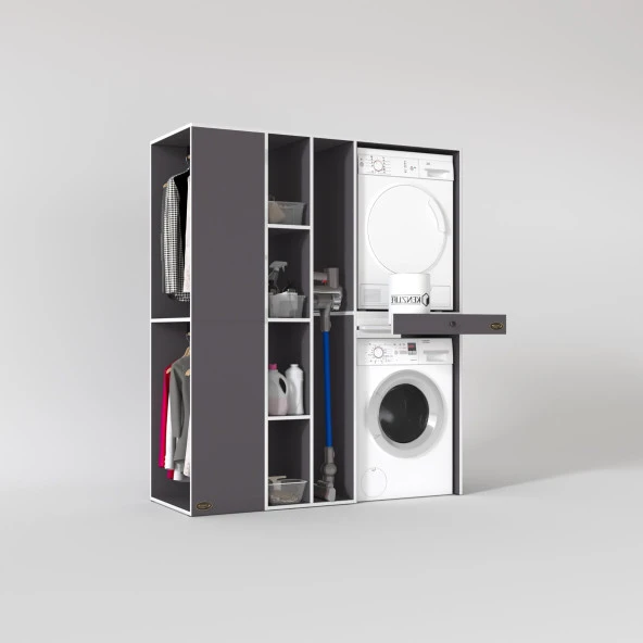 Kenzlife çamaşır-kurutma makinesi dolabı ve giysi dolabı çekmeceli attar sol gri 187*160*60  banyo ürün görseli 1
