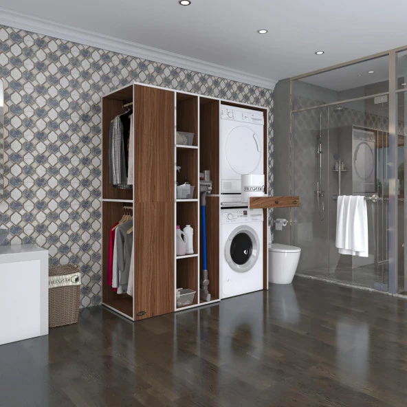 Kenzlife çamaşır-kurutma makinesi dolabı ve giysi dolabı çekmeceli attar sol cvz 187*160*60  banyo ürün görseli 1
