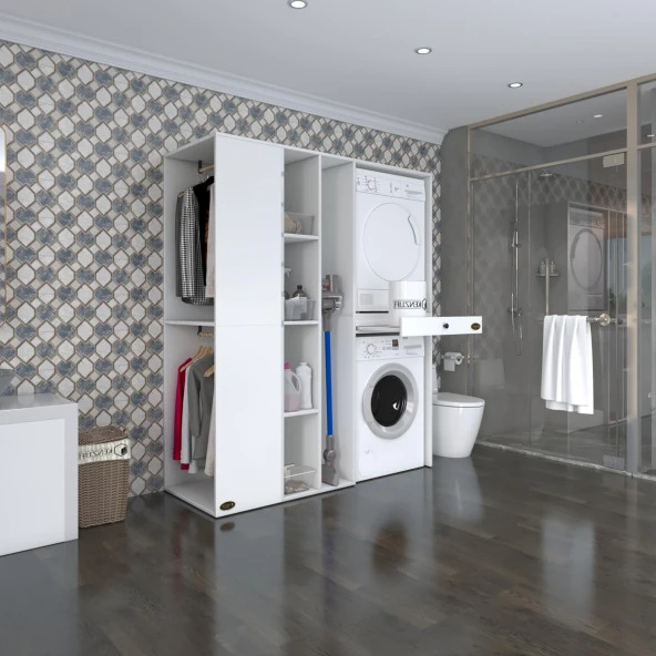 Kenzlife çamaşır-kurutma makinesi dolabı ve giysi dolabı çekmeceli attarmdf sol byz 187*160*60  % 100 FULL MDF ürün görseli 1