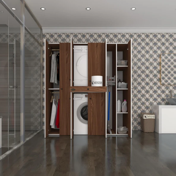 Kenzlife çamaşır-kurutma makinesi dolabı ve giysi dolabı çekmeceli ebuzer sağ raf cvz 187*160*60  banyo ürün görseli 1