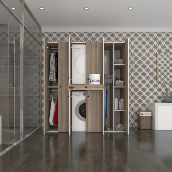 Kenzlife çamaşır-kurutma makinesi dolabı ve giysi dolabı çekmeceli ebuzer sağ raf crd 187*160*60  banyo ürün görseli 1
