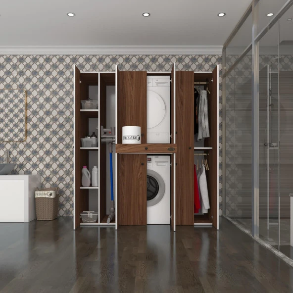 Kenzlife çamaşır-kurutma makinesi dolabı ve giysi dolabı çekmeceli ebuzer sol raf cvz 187*160*60  banyo ürün görseli 1