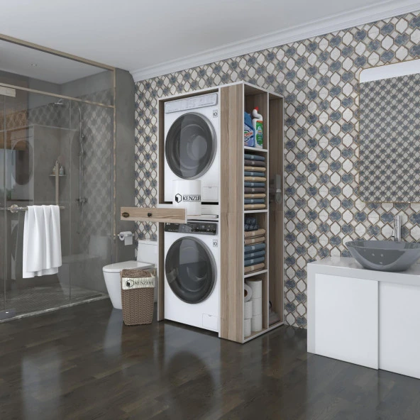 Kenzlife çamaşır-kurutma makinesi dolabı bacce sağ crd 187*090*60 çekmeceli banyo ürün görseli 1