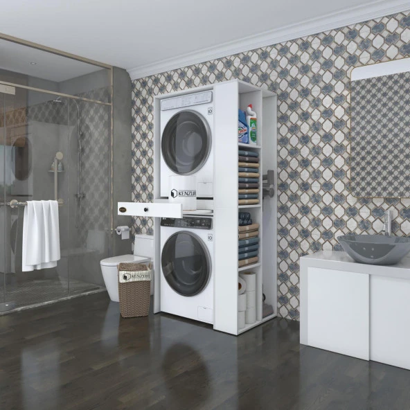 Kenzlife çamaşır-kurutma makinesi dolabı baccemdf sağ byz 187*090*60 çekmeceli % 100 FULL MDF ürün görseli 1