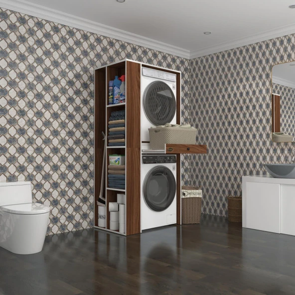 Kenzlife çamaşır-kurutma makinesi dolabı bacce sol cvz 187*090*60 çekmeceli banyo ürün görseli 1