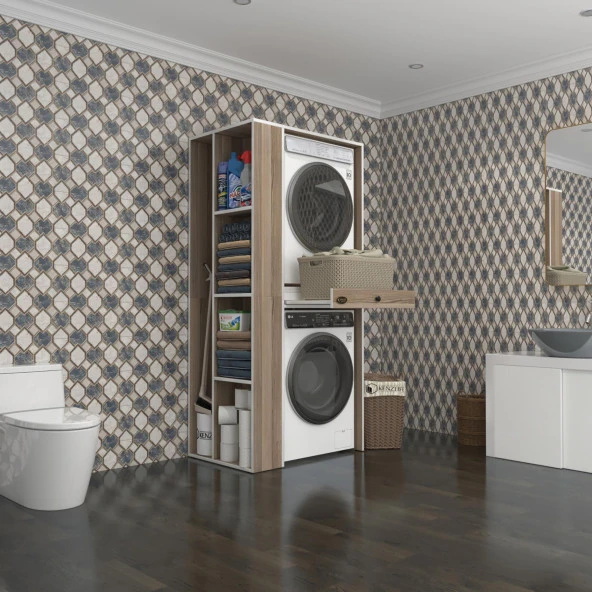 Kenzlife çamaşır-kurutma makinesi dolabı bacce sol crd 187*090*60 çekmeceli banyo ürün görseli 1