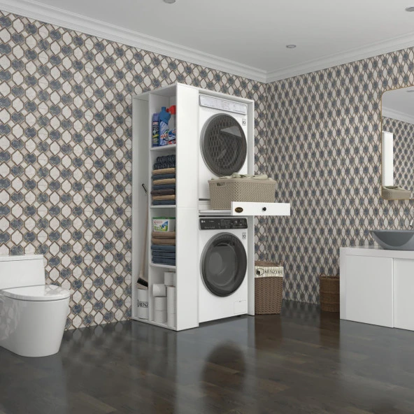 Kenzlife çamaşır-kurutma makinesi dolabı baccemdf sol byz 187*090*60 çekmeceli % 100 FULL MDF ürün görseli 1