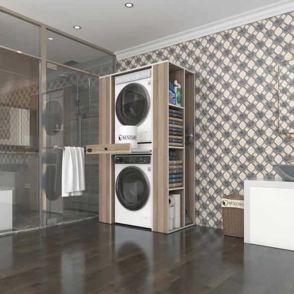Kenzlife çamaşır-kurutma makinesi dolabı umare crd 187*110*60 çekmeceli raflı banyo ürün görseli 1