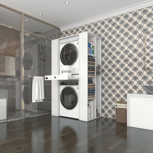 Kenzlife çamaşır-kurutma makinesi dolabı umaremdf byz 187*110*60 çekmeceli raflı % 100 FULL MDF ürün görseli 1