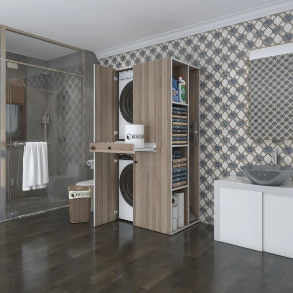 Kenzlife çamaşır-kurutma makinesi dolabı ahi evran sağ crd 187*090*60 çekmeceli banyo ürün görseli 1