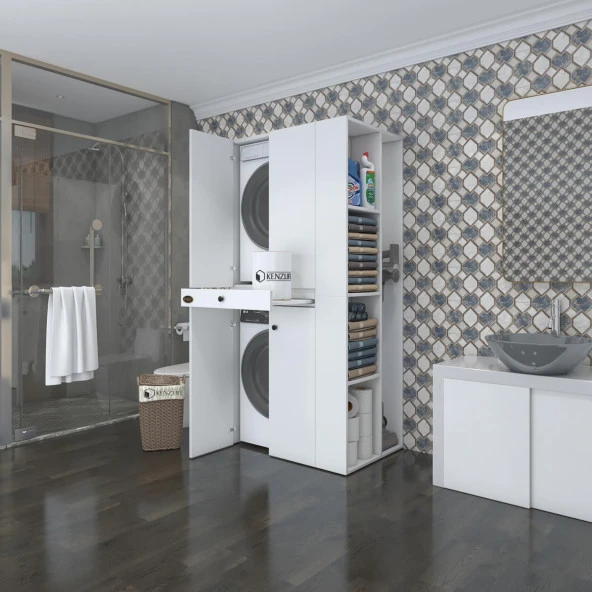Kenzlife çamaşır-kurutma makinesi dolabı ahi evranmdf sağ byz 187*090*60 çekmeceli % 100 FULL MDF ürün görseli 1