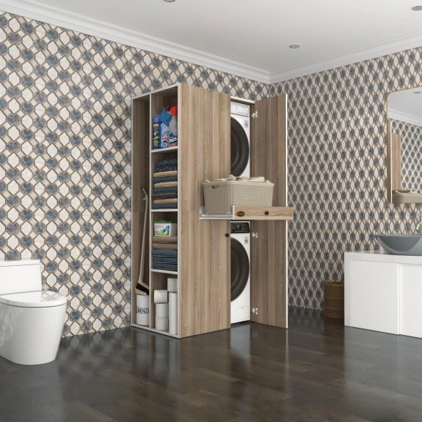 Kenzlife çamaşır-kurutma makinesi dolabı ahi evran sol crd 187*090*60 çekmeceli banyo ürün görseli 1
