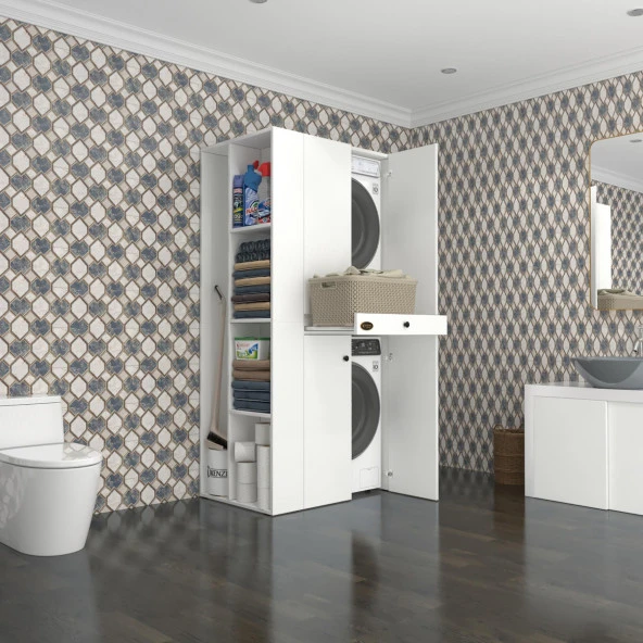 Kenzlife çamaşır-kurutma makinesi dolabı ahi evranmdf sol byz 187*090*60 çekmeceli % 100 FULL MDF ürün görseli 1