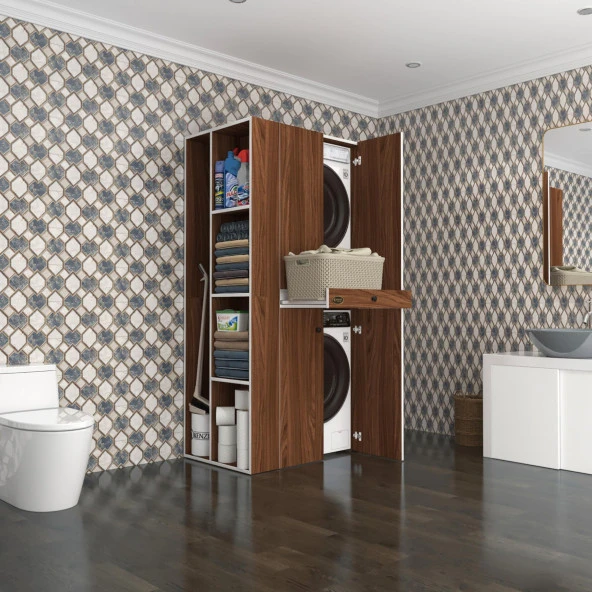 Kenzlife çamaşır-kurutma makinesi dolabı ahi evran sol cvz 187*090*60 çekmeceli banyo ürün görseli 1