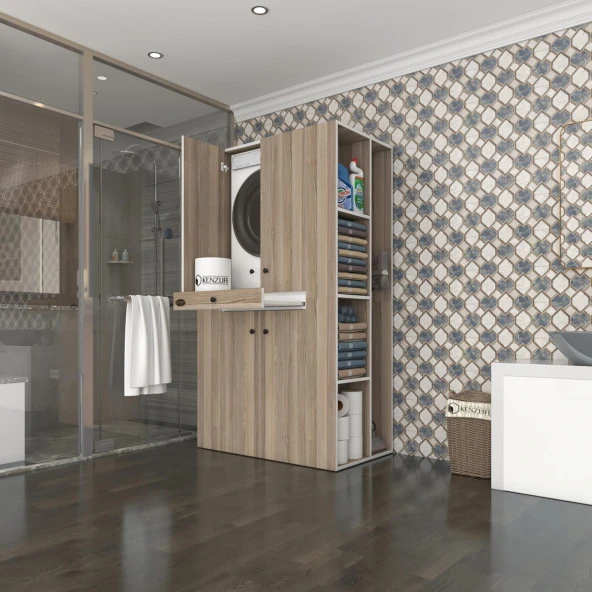 Kenzlife çamaşır-kurutma makinesi dolabı biruni crd 187*110*60 çekmeceli raflı banyo ürün görseli 1