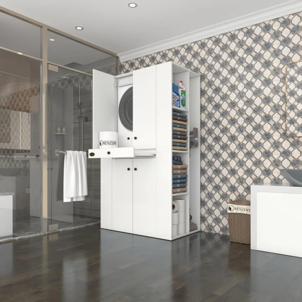Kenzlife çamaşır-kurutma makinesi dolabı birunimdf byz 187*110*60 çekmeceli raflı % 100 FULL MDF ürün görseli 1