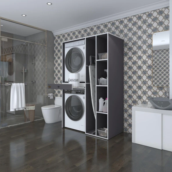 Kenzlife çamaşır-kurutma makinesi dolabı gutas sağ gri 187*120*60 çekmeceli banyo ürün görseli 1