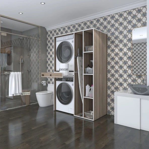 Kenzlife çamaşır-kurutma makinesi dolabı gutas sağ crd 187*120*60 çekmeceli banyo ürün görseli 1